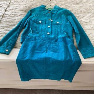 Genuine suede, turquoise matching jacket and skirt